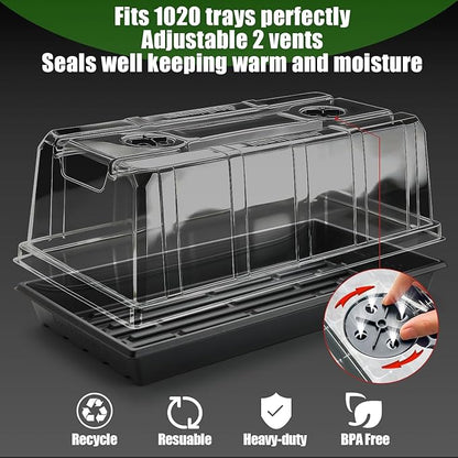 10 Pack 6.3" Tall Humidity Domes for 1020 Trays, Extra Strength Seed Starter Covers with 2 Adjustable Vents, Clear Plastic Propagation Cloning Lids for Germination & Microgreens, BPA-Free