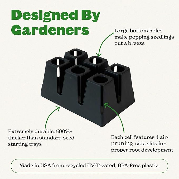 Epic Gardening Reusable Seed Starter Tray - 6 Cell/72 Seedling Starter Trays - Easy Watering, Indoor Greenhouse, Plant Starter, Gardener-Friendly for Seedlings | UV-Treated & BPA-Free - Black