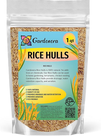 Gardenera Organic Rice Hulls - Improve Soil Texture and Nutrient Retention - Best for House Plants and Chicken Bedding - 1 Quart