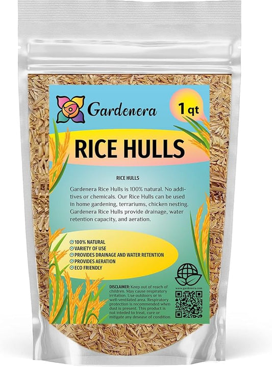Gardenera Organic Rice Hulls - Improve Soil Texture and Nutrient Retention - Best for House Plants and Chicken Bedding - 1 Quart