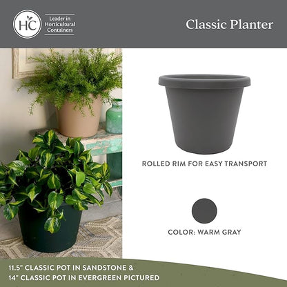 The HC Companies 7 Inch Classic Round Planter Pots with Drainage, Rolled Rim Plastic Planters for Indoor & Outdoor Plants, 4-Pack Decorative Flower Pots for Garden, Office & Home Decor, Warm Gray