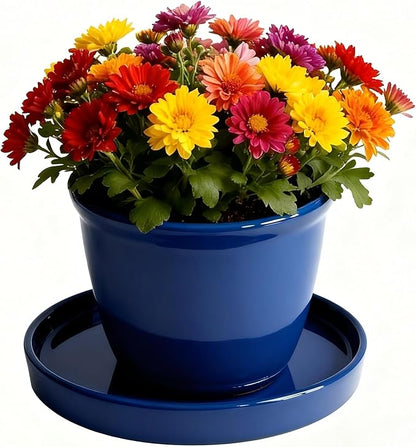 Ceramic Plant Saucer Pot Tray 6, 8, 10 Inch Blue, Planter Saucers for Indoors Outdoor, Durable Sturdy Flower Drainage drip Water Tray for Glazed Pots Base