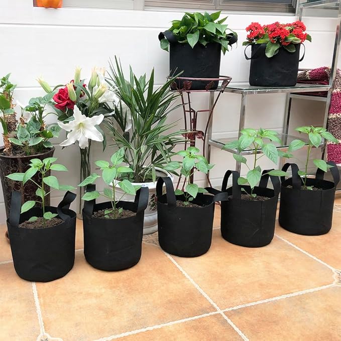 JERIA 24-Pack 7 Gallon Nonwoven Grow Bags, Plant Grow Bags，Heavy Duty Aeration Fabric Pots with Durable Handles, Come with 24 Pcs Plant Labels