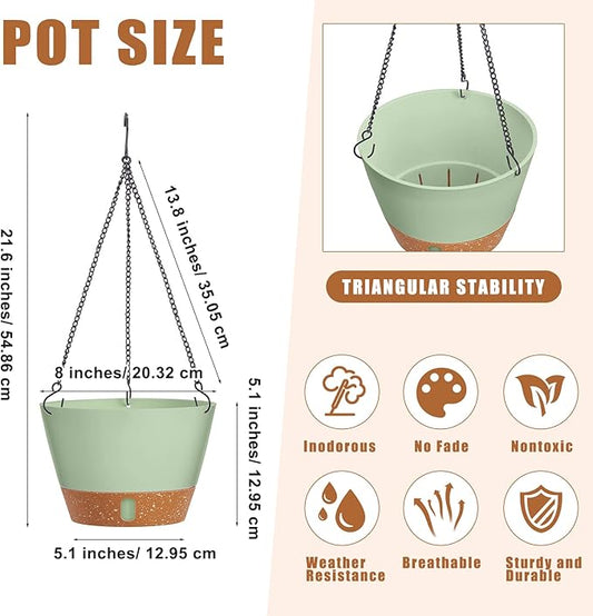 Amyhill 6 Pcs 8 Inch Hanging Planter for Indoor Plants Self Watering Hanging Pot Baskets with Drainage Hole Visible Water Level Tray with Hooks for Garden Outdoor(Green)