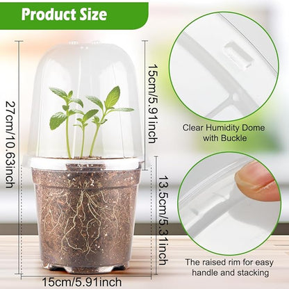 6 Inch Clear Nursery Pots with Humidity Dome, 30 Pack Reusable Seed Starter Pot with Drainage Holes, Transparent Plastic Plant Seedling Pots for Propagation Indoor Plants Outdoor Gardening