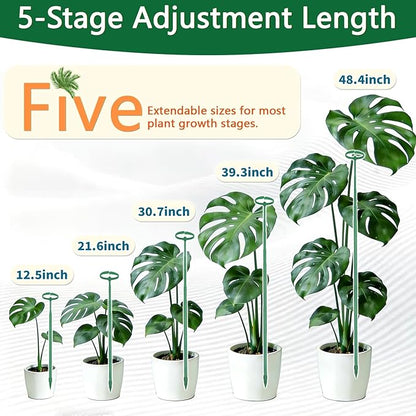 Telescoping Monstera Plant Support Stakes, 12.5IN to 48.4IN Adjustable Length, Extendable Plant Stakes for Indoor Plants, Premium Stainless Steel Material Plants Sticks for Orchids, Tomatoes- 5Pack