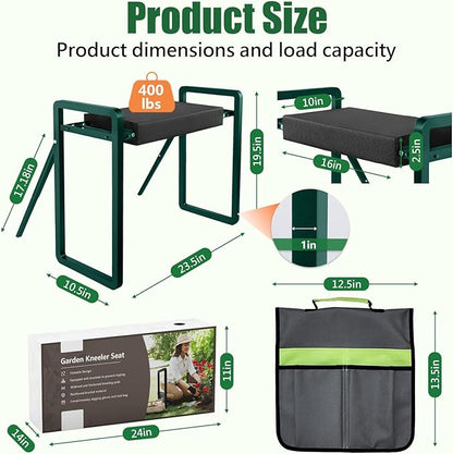 seasky Foldable Garden Kneeler and Seat, Anti-Tipping Gardening Bench Widened Thick Soft Kneeling Pad，Heavy Duty Gardening Stool with Garden Tool Bag, Gardening Gift for Women(Without Gloves)