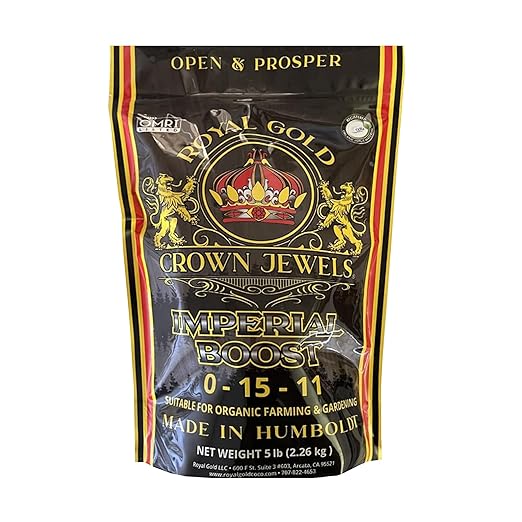 Royal Gold Crown Jewels Organic Imperial Boost 0-15-11 Dry Soluble Fertilizer, 5 lbs - for Excellent Fruit and Flower Production, Encourages Late Season Blossoms