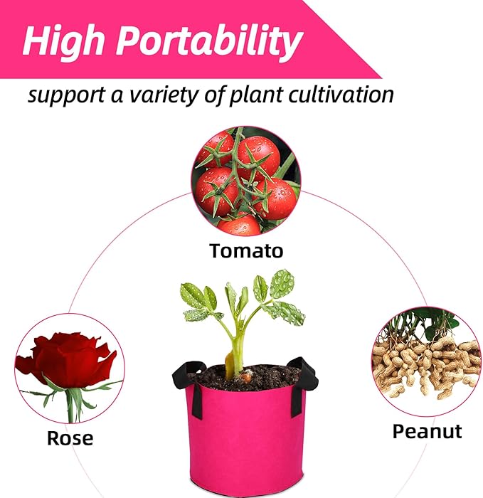 Grow Bags,Growing Pot Bags Garden Grow Bag Indoor Outdoor Fabric Aeration Plant Pot Container Flower Vegetable Pouch (Rose Red,17Gallon)