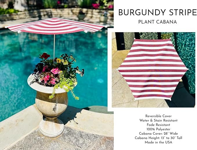 Fixed Plant Shade for Potted Plants 28" x 30" Outdoor Container Sun Shade Cover Premium Fabric Canopy with Fiberglass Frame & Soil Anchor Stripes & Solids Assembly Required