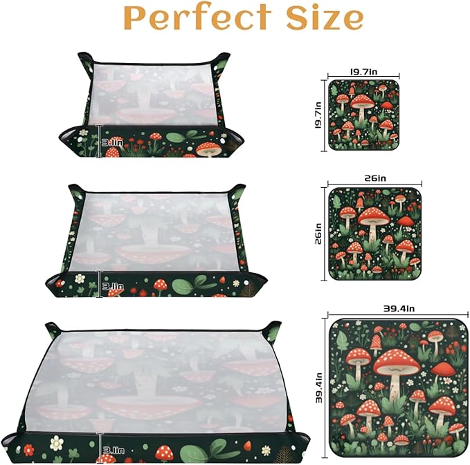 Pardick Repotting Mat for Indoor Plant 26"x26" Flowers Mushrooms Soil Change Mat Waterproof Planting Tray Colorful Mushrooms Foldable Succulent Potting Mat Gardening Gifts for Women Men Plant Lovers