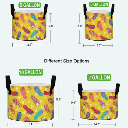 3/5/7/10 Gallon Summer Colors Flip-Flops Breathable Thickened Flower Grow Bag Heavy Duty Plant Pot Containers with Handles for Potato Tomato Fruits Vegetables