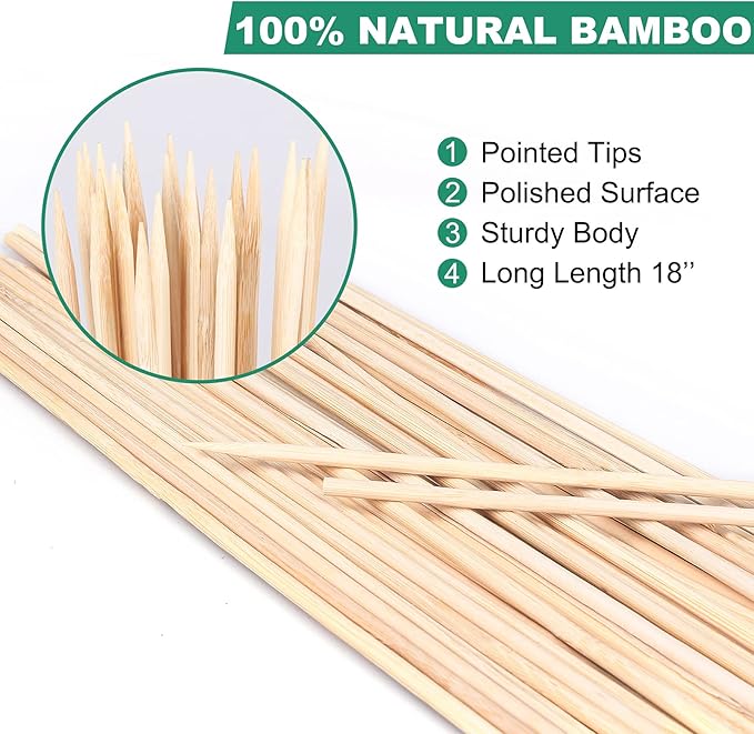 100 Pack 18'' Natural Bamboo Plant Stakes, Wood Plant Supports, Wood Garden Sticks for Plants Tomato Floral Potted, Wooden Sign Posting Garden Sticks