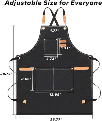 LZMS Chef Apron for Men & Women, Canvas Cross Back Work Apron with 3 Large Pockets, Water-Resistant, Adjustable Size M-XXL