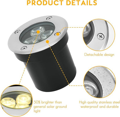 Low Voltage In-ground Light LED Well Lights Landscape Lighting 3W 12V 24V Outdoor Landscape Light Waterproof IP67 Pathway Driveway Deck Step Fence Garden Lights (Warm White)