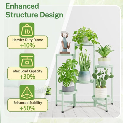 iDavosic.ly Plant Stand Indoor Outdoor, 6 Tier Corner Metal Flower Display Holder Shelf, Easy Assembly Folding Tall Orchid Rack for Patio Balcony Porch Garden Living Room House, Light Green