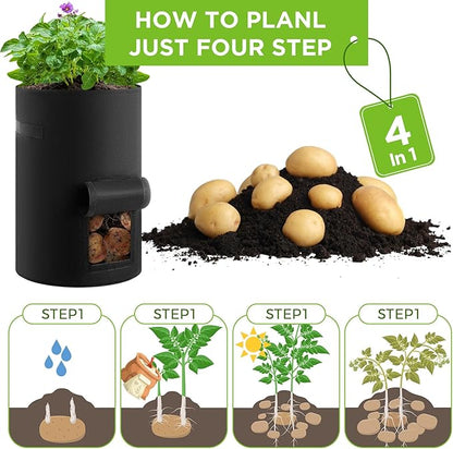 2 Pack 30 Gallon Potato Grow Bags with Harvest Window, Durable Garden Planter Bags with Handles for Potatoes, Tomatoes, and Vegetables - Indoor & Outdoor Gardening Supplies (Black)