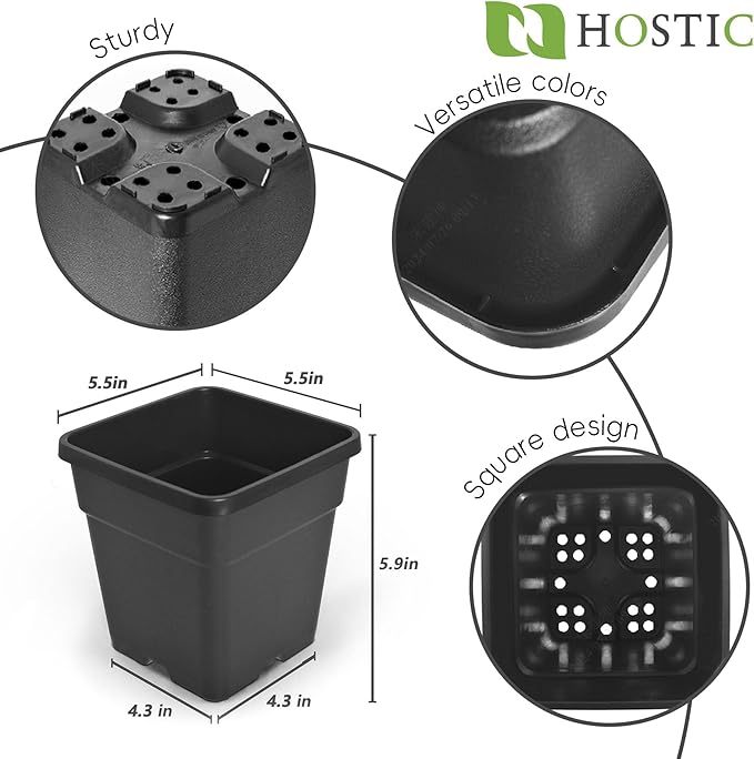 HOSTIC 1 Gallon Square Nursery Pots Flexible Plastic Pots for Plants Gallon Pot with Drainage Holes 10 Pcs