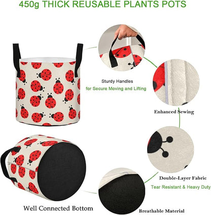 3 Gallon Cartoon Ladybug Beige Floral Breathable Potato Grow Bags Heavy Duty Planter Pot Containers with Handles for Tomato Fruits Flowers Vegetables (cp276071958p699c740s1576)