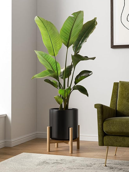 LE TAUCI 12 Inch Pot for Plants, Ceramic Planters for Indoor Plants, Mid-Century Modern Cylinder Flower Pots with Drainage Hole, Fits Fiddle Leaf Fig & Monstera, Home Decor, Black