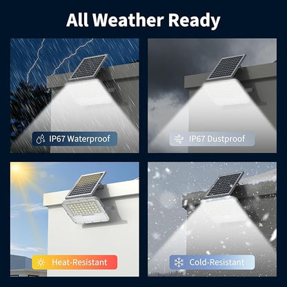 100W Solar Lights Outdoor 10000LM LED Automatic Light with 10000mAh Battery, IP65 Waterproof Outside Solar Powered Security Flood Light and 8.2ft Cable with Remote Control for Pathway, Patio & Yard