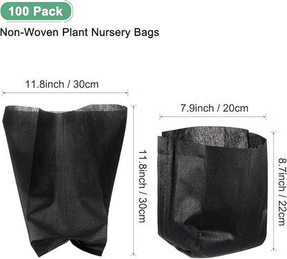 100-Pack Nursery Growing Bags, 11.8" x 11.8" Non-Woven Plant Nursery Bags, Fabric Seeding Pots Pouch for Seed Starting/Soil Transplant/Home Garden Supply [Black]