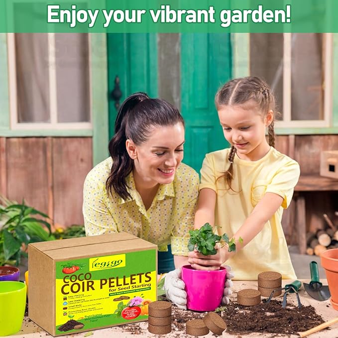 Legigo 50 Pcs 50mm Coco Coir Pellets Seed Starter Soil Mix- Organic Coconut Coir Potting Soil Pods for Seedling, Coco Peat Soil Discs for Indoor & Outdoor Plants Bonsai Herbs Vegetables and Flowers