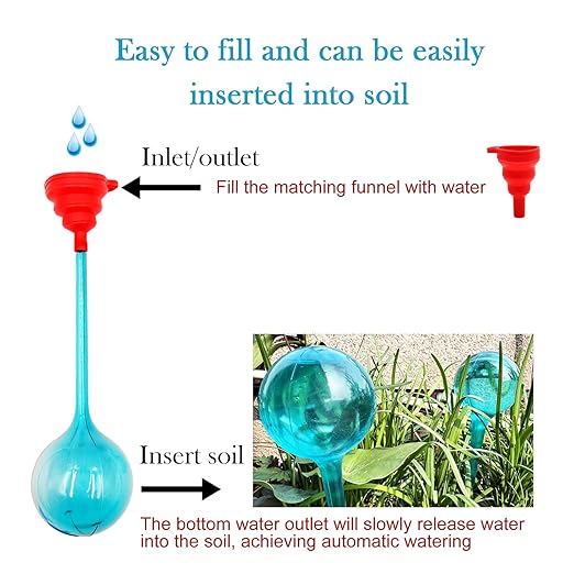 Plastic Self Watering Globes for Plants,14 PCS Plant Watering Globes,with Funnel+Label+Mix Rocks,Plastic Automatic Devices Watering Globe for Indoor Outdoor Plants, Garden,Flowers,Vacation Plant Care