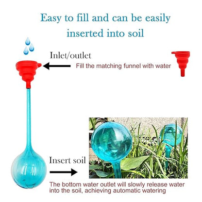 Plastic Self Watering Globes for Plants,14 PCS Plant Watering Globes,with Funnel+Label+Mix Rocks,Plastic Automatic Devices Watering Globe for Indoor Outdoor Plants, Garden,Flowers,Vacation Plant Care