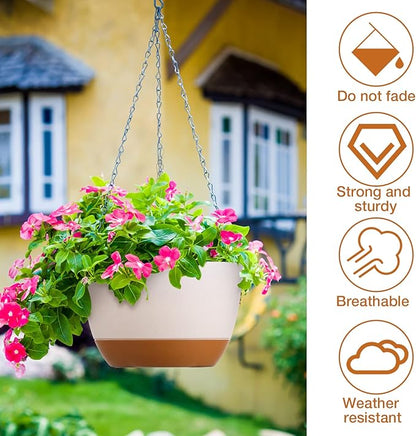 Mumufy 6 Pcs 8 Inch Hanging Planter for Indoor and Outdoor Plants Plastic Hanging Flower Pots with Drainage Hole and Removable Saucer Hanging Plant Holder Plant Hanging Basket (White)