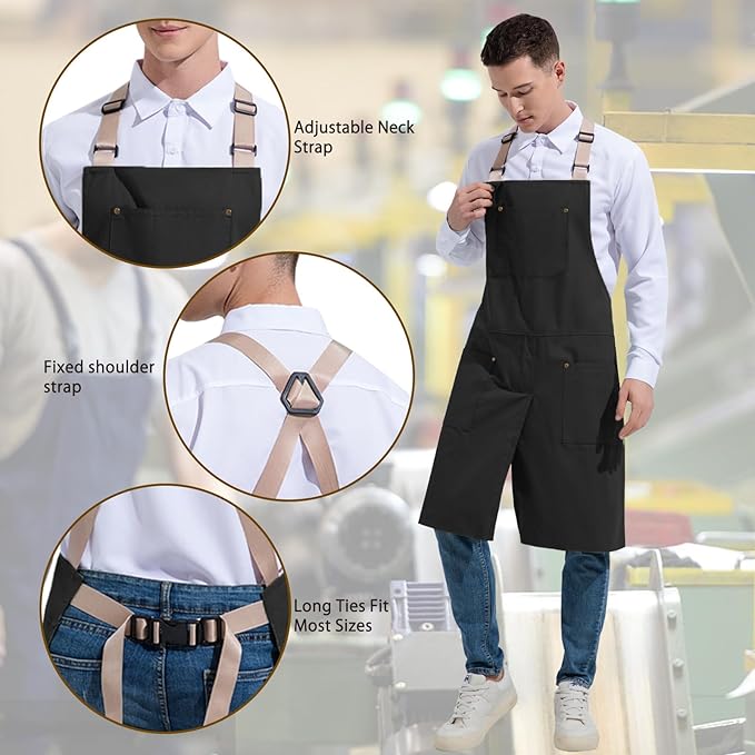 Pottery Apron Split Leg Waterproof Unisex Crossback Apron with Large Pockets