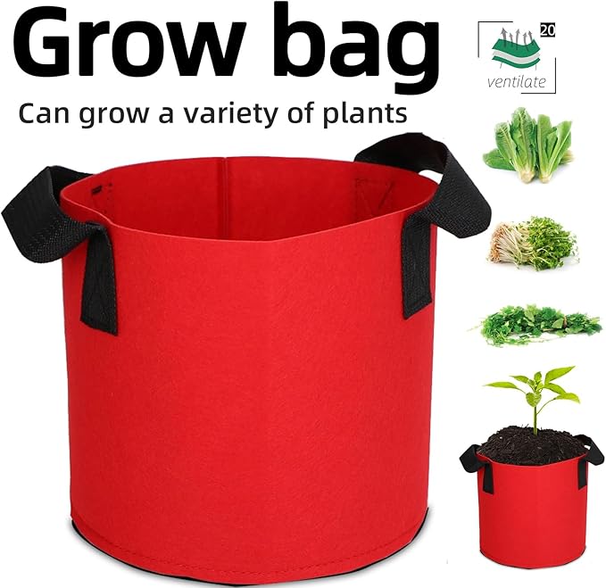 Grow Bags,Growing Pot Bags Garden Grow Bag Indoor Outdoor Fabric Aeration Plant Pot Container Flower Vegetable Pouch (Red,20Gallon)