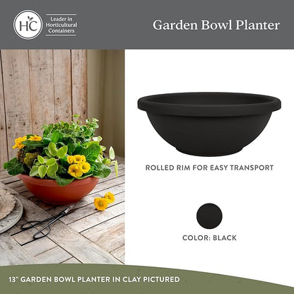 The HC Companies 24 Inch Shallow Garden Bowl Plant Pot with Drainage, Lightweight UV-Resistant Plastic Planters for Succulents, Herbs & More, 2-Pack Planters for Indoor Outdoor Home Decor, Black