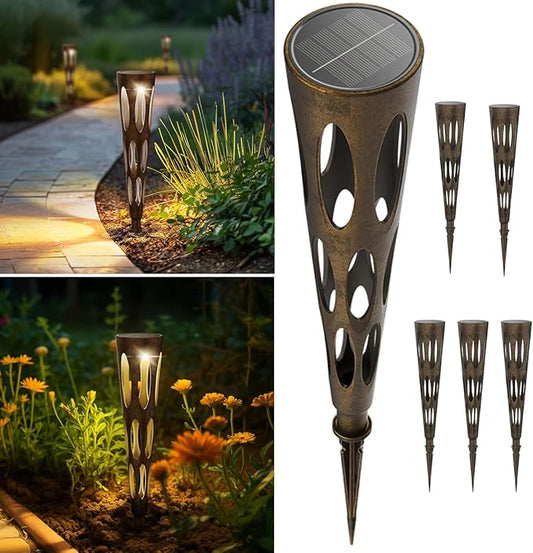 JJX Solar Pathway Lights, 6 Pack Outdoor Walkway Solar Lights for Yard Outside, Warm Light LED Landscape Light Waterproof IP65 Auto On/Off for Lawn Sidewalk