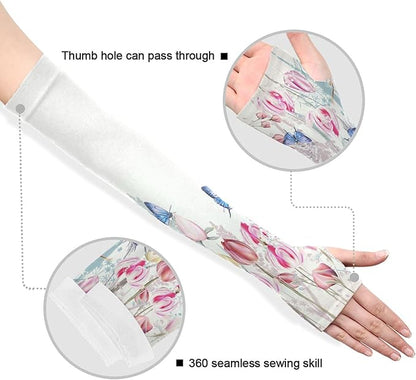 Wamika Gardening Sleeves Spring Globe Daisy Flowers Farm Sun Protective Arm Sleeves with Tumb Hole