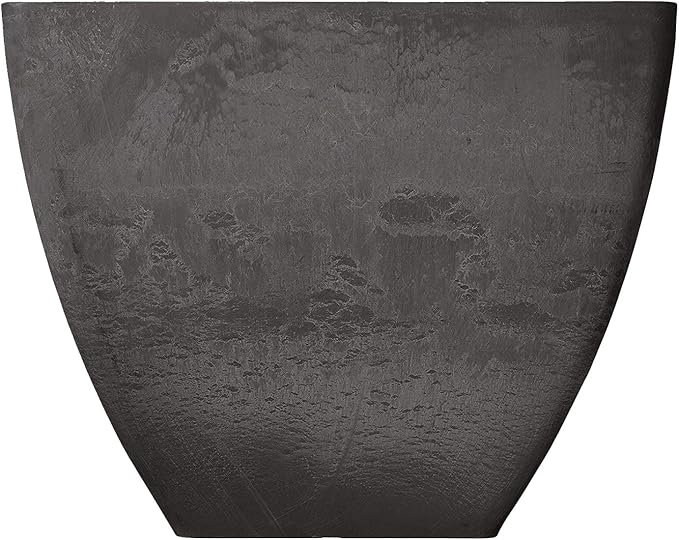 PSW Pot Collection 16x13 inch Plastic/Stone/Wood Composite Square Planter – No Drainage Hole (Drillable), Modern Indoor/Outer Pot for Flowers, Foliage, Succulents, Fairy Gardens, Dark Charcoal