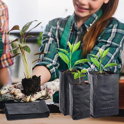 100 Pcs Nursery Growing Bags Seedling Starter Bags with 30 Plant Labels & 2 Mini Watering Sprinklers,Plant Grow Bags Plants Pots Plastic Pouches for Garden Trees,Flowers, Vegetable(8.8x5.3x4.7 Inch)