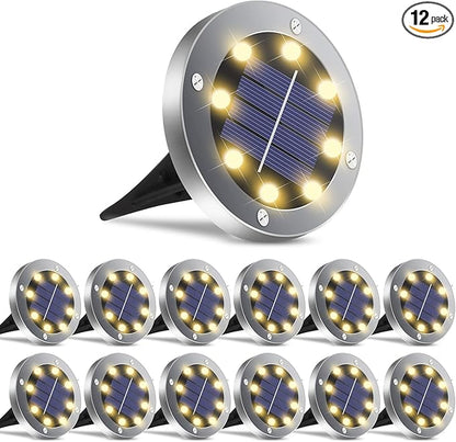 Solar Lights Outdoor Waterproof, 12 Pack Solar Ground Lights with Large Capacity Battery, High Efficiency Solar Powered Lights for Outdoor Garden, Patio, Pathway and Yard (Warm Light)