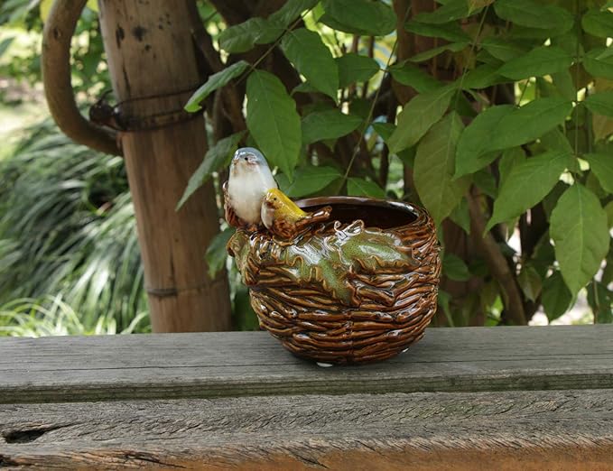 Handmade Ceramic Bird Nest Succulent Planter/Plant Pot Flower Pot Bonsai Home Garden Décor Birds Figurine 5" H