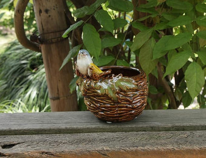Handmade Ceramic Bird Nest Succulent Planter/Plant Pot Flower Pot Bonsai Home Garden Décor Birds Figurine 5" H