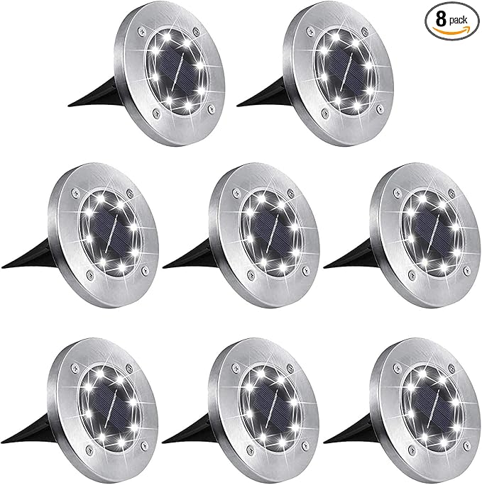 Aogist Outdoor Solar Ground Lights, 8 LED Waterproof Garden Disk Lights In-Ground Landscape Lighting for Lawn Patio Pathway Yard Deck Walkway (White, 8 Pack)