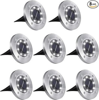 Aogist Outdoor Solar Ground Lights, 8 LED Waterproof Garden Disk Lights In-Ground Landscape Lighting for Lawn Patio Pathway Yard Deck Walkway (White, 8 Pack)