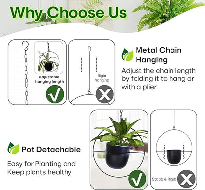 2 Pack Hanging Planters for Indoor Plants with 5.5" Pot + Ceiling Hook + Extender Chain | Hanging Plant Holder, Metal Minimalist Planter, NO Plant incld