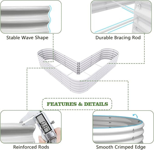 A ANLEOLIFE 4 Set Heart-Shaped Galvanized Raised Garden Beds Outdoor,81x81x18in Large Metal Planter Box for Planting Vegetables Flowers Herb, Anti-Rust & Easy-Setup, Antique White
