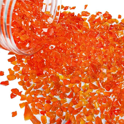 HappyFiller1.3 LB Crushed Sand Broken Glass Pieces Stones for Vase Fillers Candle Holder,Easter Decor,Succulent Pebble Granules,Crafts Project,Resin Arts,Reddish Orange