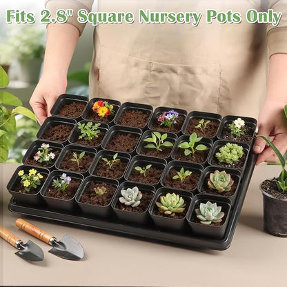 5 Pack 24 Cell Nursery Pots Trays with 3 inch Square Nursery Pots 120pcs (Black), Plastic Seed Starter Tray with Drain Holes for Carrying and Holding Plant Pot(17"x11"x1.6")