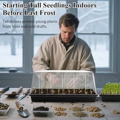 1020 Trays with Tall 7.3'' Dome, 10-Pack Extra Large Seed Starter Tray with Humidity Domes, Heavy Duty 1020 Seed Trays and Flats with Lid, Seed Germination Mini Greenhouse No Hole for Balcony Garden