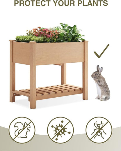 Psilvam Raised Garden Bed (4'x2') - 34 Inch Tall Poly Lumber Planter Box with Storage Shelf & Waterproof Tarp, No Assembly Required, Rot Resistant & Zero Maintenance for Vegetables, Flowers
