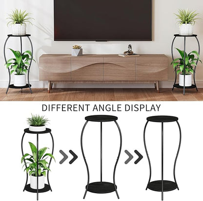 Plant Stand Indoor, 2 Tier Round Tall Plant Stand, Flower Pot Stand, Plant Shelf Rack, Corner Plant Stand for Planter Garden Balcony Patio Living Room (Black-Wood, 2 Tier)