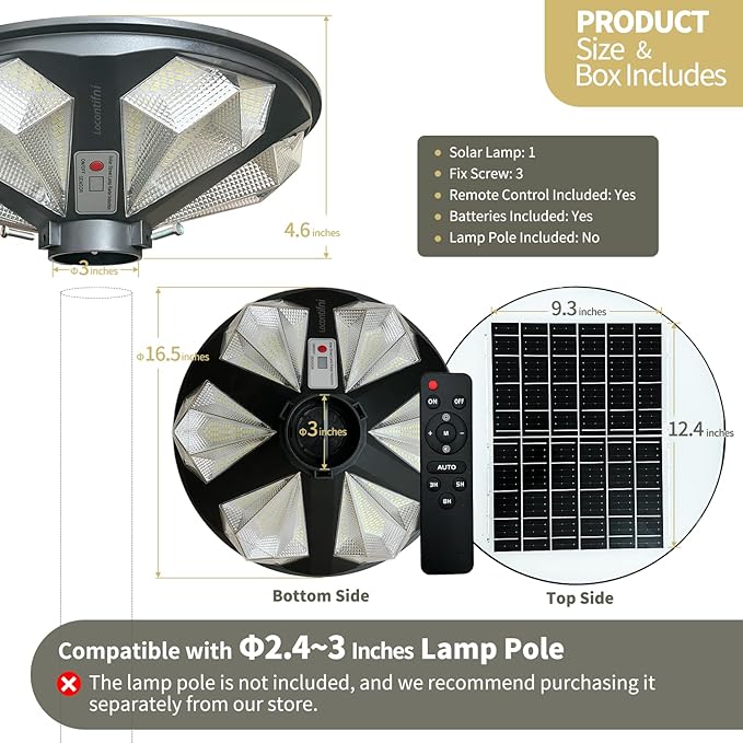 Outdoor Solar Lamp Post Light with Motion Sensor, Dusk to Dawn IP65 Waterproof, 648 LEDs Solar Powered Street Light with Remote for Garden, Lawn, Pathway, Yard (Not Included Pole)